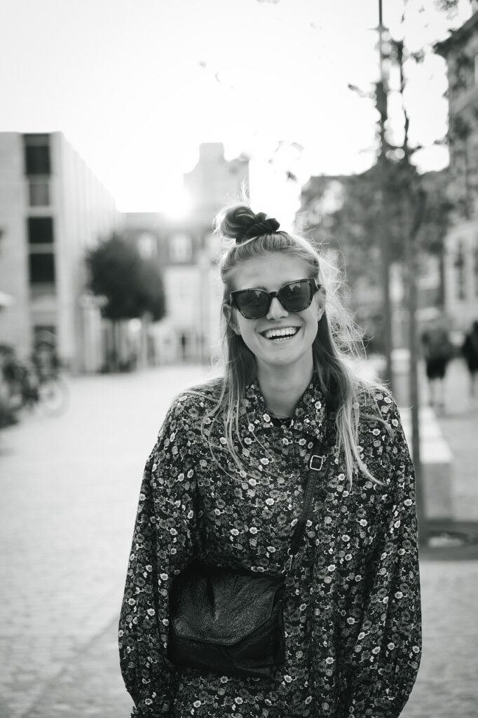woman, model, smile, laughter, blond, beauty, aalborg, portrait, nature, female, fashion, aesthetics, head, denmark, clothing, sunset, style